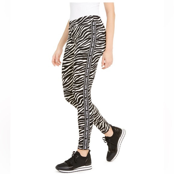 Michael Michael Kors 🦓 zebra print logo-stripe leggings - Picture 1 of 5